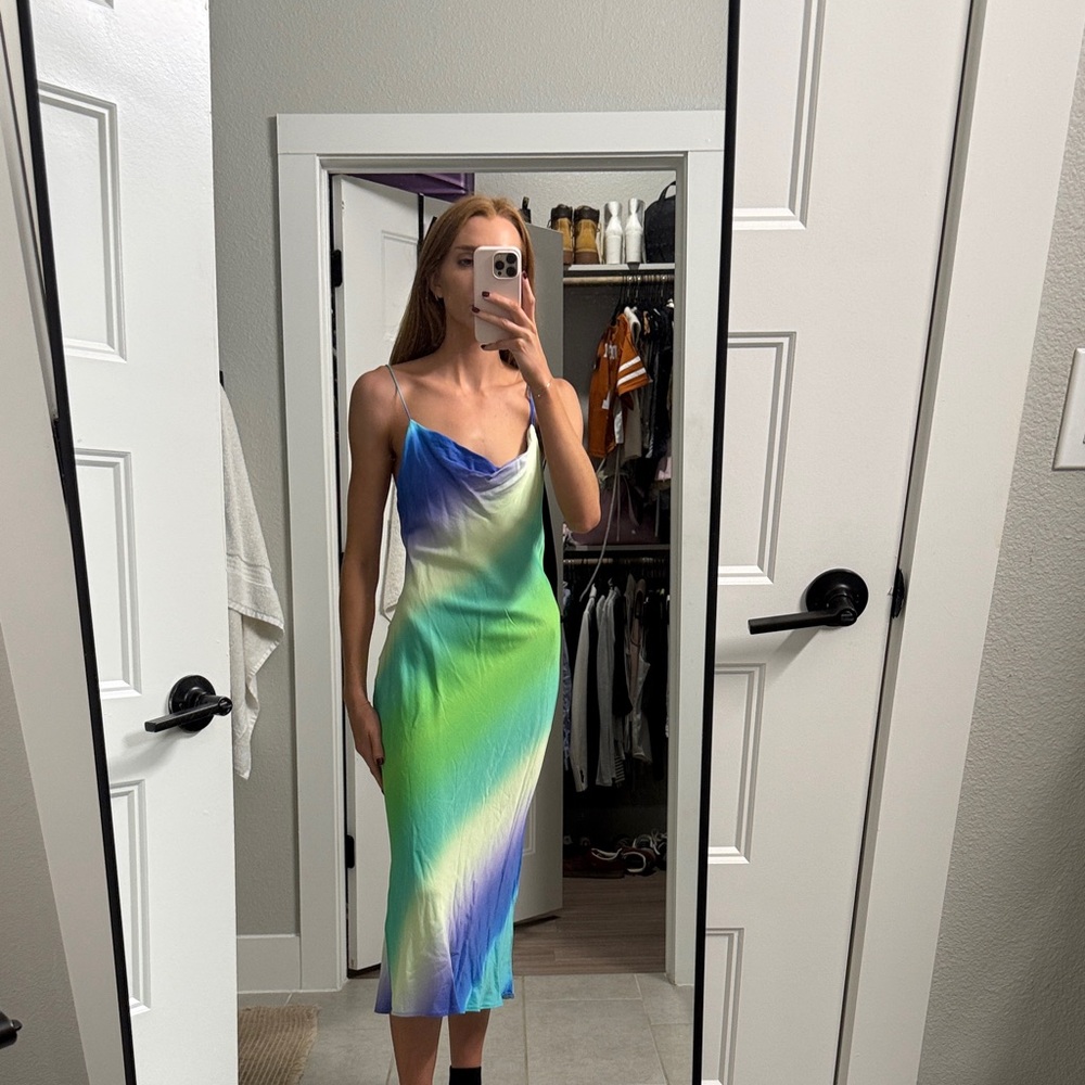 Zara Blue and Green Gradient Midi Dress